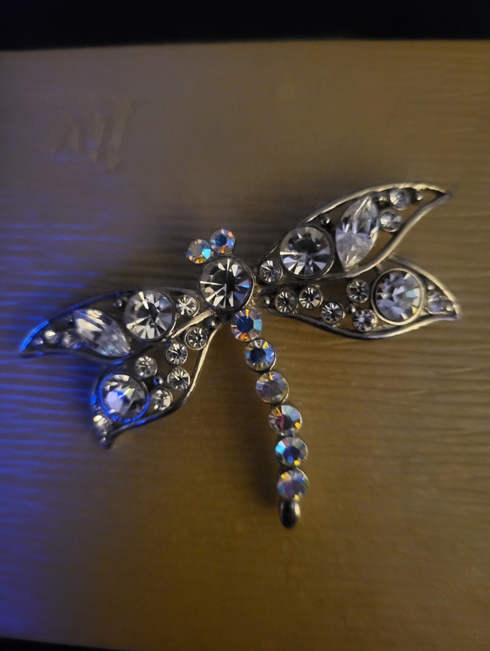 JTV Style Silver Tone Crystal Dragonfly Brooch Pin Iridescent Rhinestone Vintage